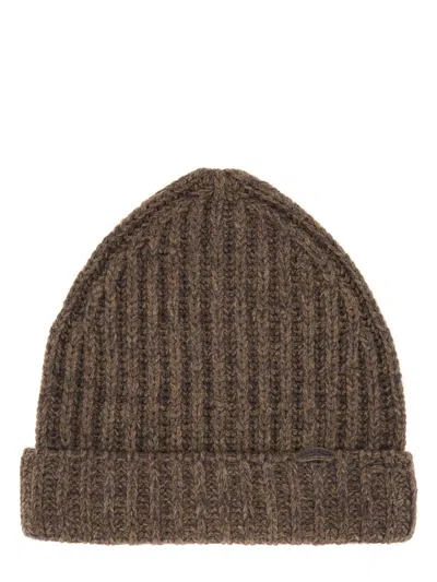 Maison Margiela Wool And Cotton Blend Beanie In Brown