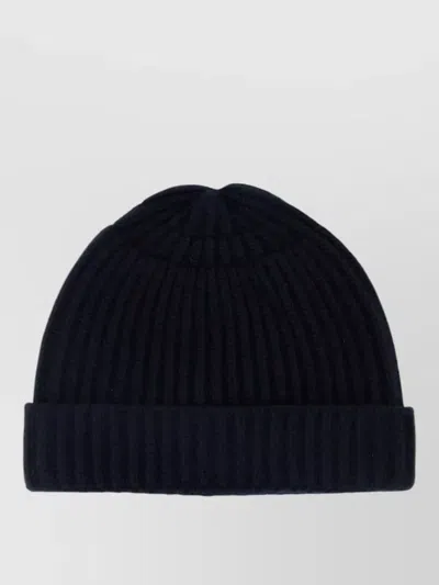 Maison Margiela Wool Beanie Hat Folded Brim Ribbed Texture In Black