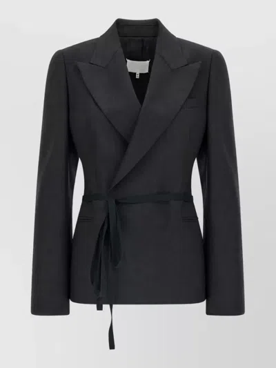 Maison Margiela Wool Belted Wrap Blazer In Black