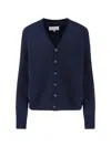 Maison Margiela Wool Blend Cardigan In Blue