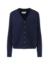 Maison Margiela Wool Blend Cardigan In Blue