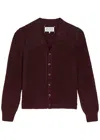 Maison Margiela Washed Wool Knit Cardigan In Burgundy