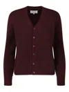 Maison Margiela Washed Wool Knit Cardigan In Red