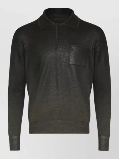 Maison Margiela Long Sleeve Pocket Polo Shirt In Green