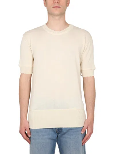 Maison Margiela Ribbed-trim Wool Blend Sweater In Neutral