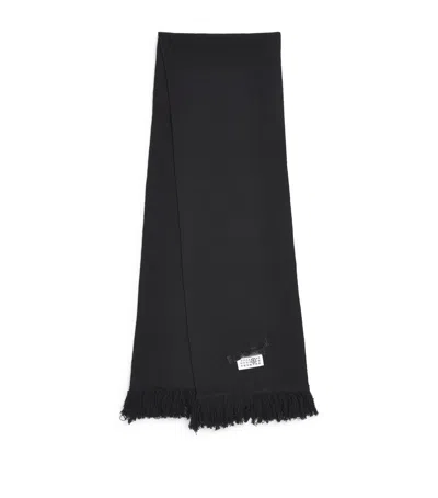 Maison Margiela Wool-blend Tape Logo Scarf In Black