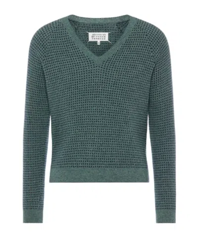 Maison Margiela Wool-blend V-neck Sweater In Green