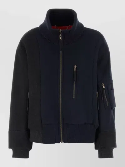 Maison Margiela Wool Bomber Jacket High Collar Arm Pocket In Black