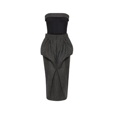 Maison Margiela Wool Bustier Dress Woman Dark Grey In Black