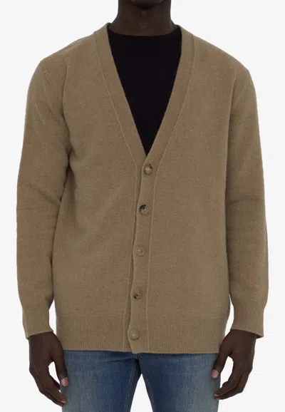 Maison Margiela Wool Buttoned Cardigan In Brown