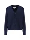 Maison Margiela Wool Blend Cardigan In Blue