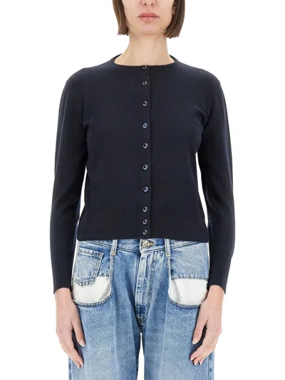Maison Margiela Wool Cardigan In Blue
