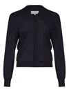 Maison Margiela Ribbed Trim V-neck Cardigan With Long Sleeves In Blue