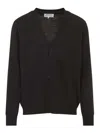 Maison Margiela Brown Wool Cardigan With Suede Elbow Patches In Brown
