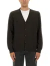 Maison Margiela Brown Wool Cardigan With Suede Elbow Patches In Brown