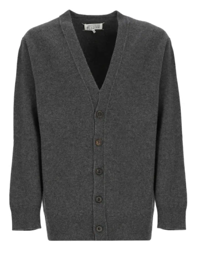 Maison Margiela Wool Cardigan With V-neckline And Relaxed Fit In Gray