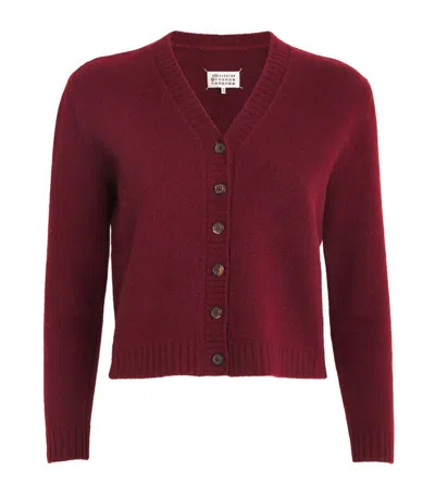 Maison Margiela V-neck Wool Cardigan In Bordeaux