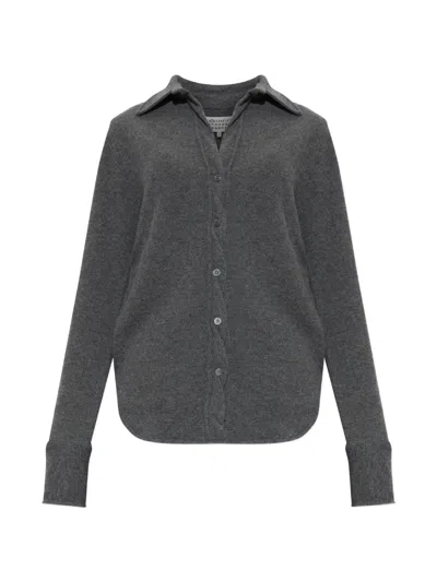Maison Margiela Wool Cardigan With Classic Collar And Button Closure In Grigio