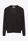 Maison Margiela Brown Wool Cardigan With Suede Elbow Patches In Brown