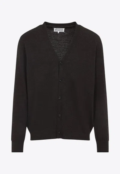 Maison Margiela Wool Cardigan With Suede Elbow Patch In Brown
