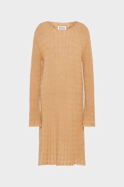 Maison Margiela Wool Cashmere Knit Midi Dress Woman Camel In Nude