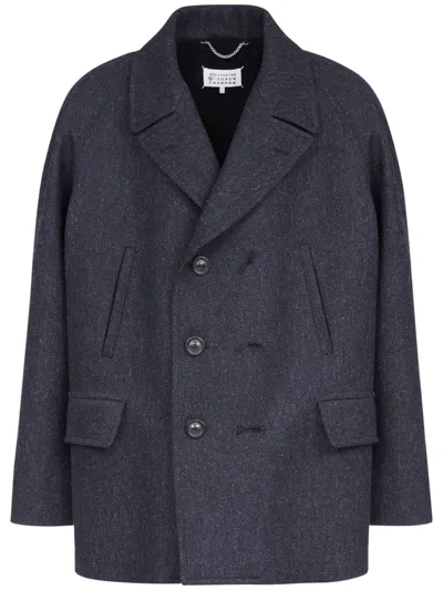 Maison Margiela Wool Double-breasted Coat In Blue