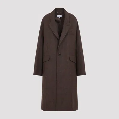 Maison Margiela Wool Double-breasted Cocooning Oversized Peacoat Jacket In Brown
