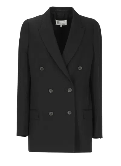 Maison Margiela Wool Double-breasted Jacket With Peak Lapel And Structured Silhouette In Black