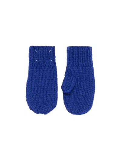 Maison Margiela Wool Hand-knitted Gloves In Blue