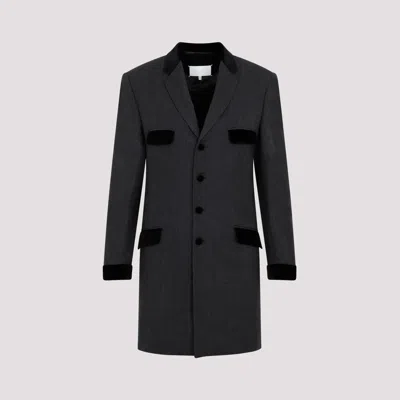 Maison Margiela Velvet-trim Wool Single-breasted Coat In Grey