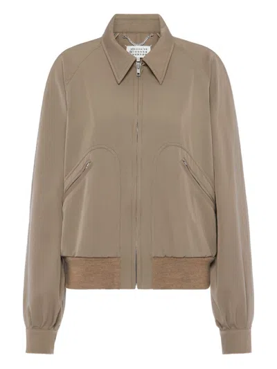 Maison Margiela Wool Jacket Zip Pockets Ribbed Hem Collar In Gray