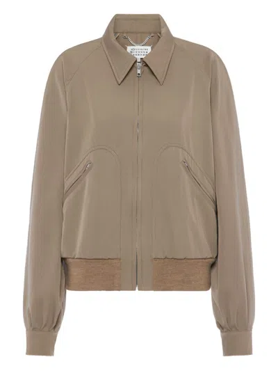 Maison Margiela Wool Jacket Zip Pockets Ribbed Hem Collar In Gray