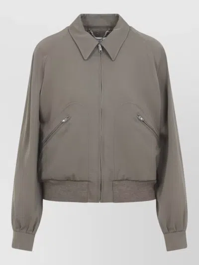 Maison Margiela Wool Jacket Zip Pockets Ribbed Hem Collar In Gray