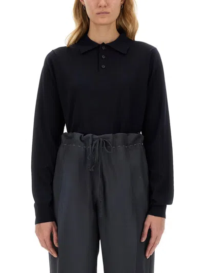 Maison Margiela Navy Blue Solid Shirt Collar Sweater