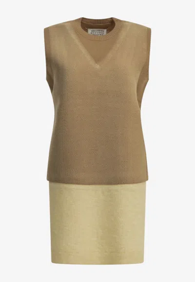 Maison Margiela Wool Knit Vest In Beige