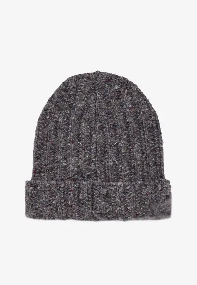 Maison Margiela Wool Logo Beanie In Gray