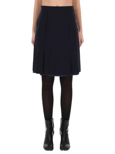 Maison Margiela Pinstripe Wool Flared Midi Skirt In Black