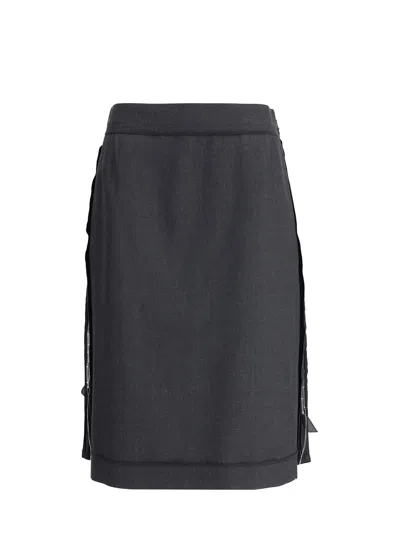 Maison Margiela Wool Midi Skirt In Blue
