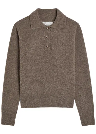 Maison Margiela Wool Polo Jumper In Brown