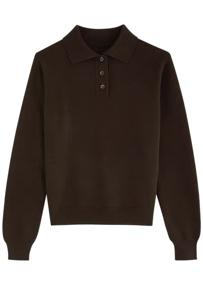 Maison Margiela Wool Polo Jumper In Dark Brown
