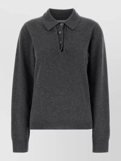 Maison Margiela Wool Polo Shirt Collared Ribbed Design In Gray