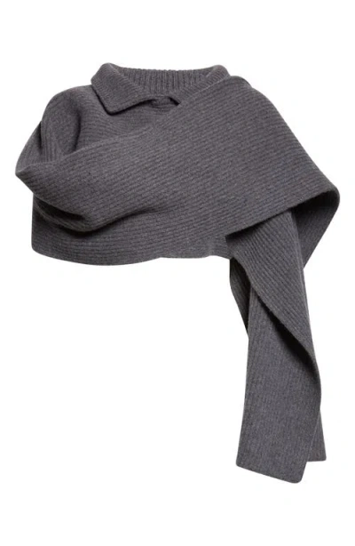 Maison Margiela Wool Rib Scarf With Collar Detail In Gray