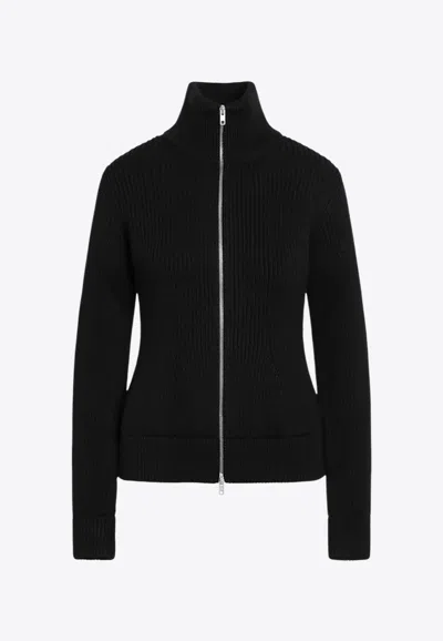 Maison Margiela Wool Ribbed Zip-up Cardigan In Black