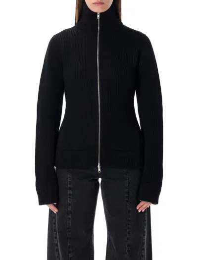 MAISON MARGIELA MAISON MARGIELA WOOL RIBBED ZIP-UP HIGH-NECK CARDIGAN