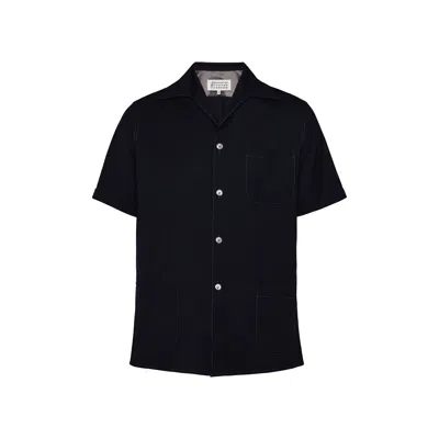 Maison Margiela Wool Short-sleeve Shirt Man Navy In Black