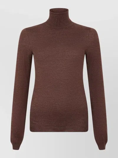 Maison Margiela Wool Silk Turtleneck Long Sleeve Sweater In Brown