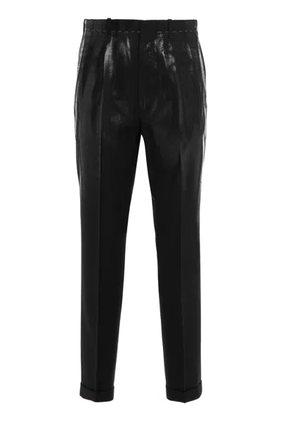 Maison Margiela Wool Straight-leg Trousers With Pressed Foil Shine And Four-stitch Signature In Black