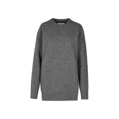 Maison Margiela Light Grey Wool Sweater With Classic Round Neck In Black