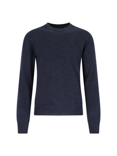 Maison Margiela Crewneck Sweater With Ribbed Cuffs And Elbow Patches In Blue