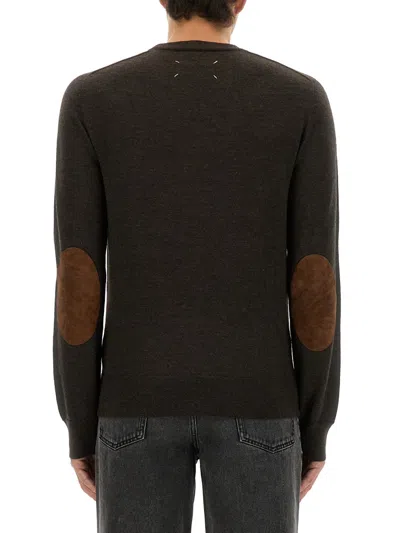 Maison Margiela Wool Sweater With Elbow Patches In Brown